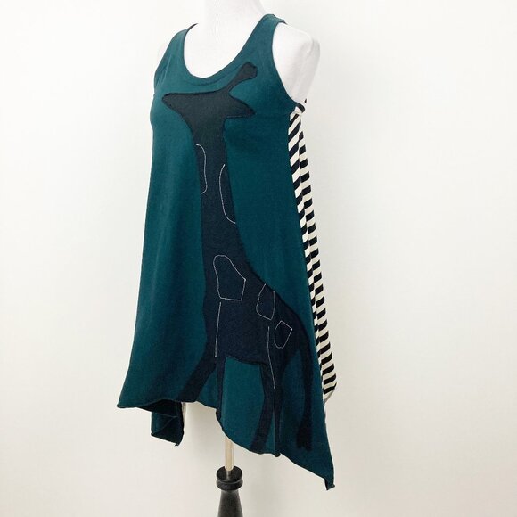 Heel Athens Lab Organic Cotton Giraffe Tank Dress Size S Sharkbite Hem Stripes - Picture 1 of 12